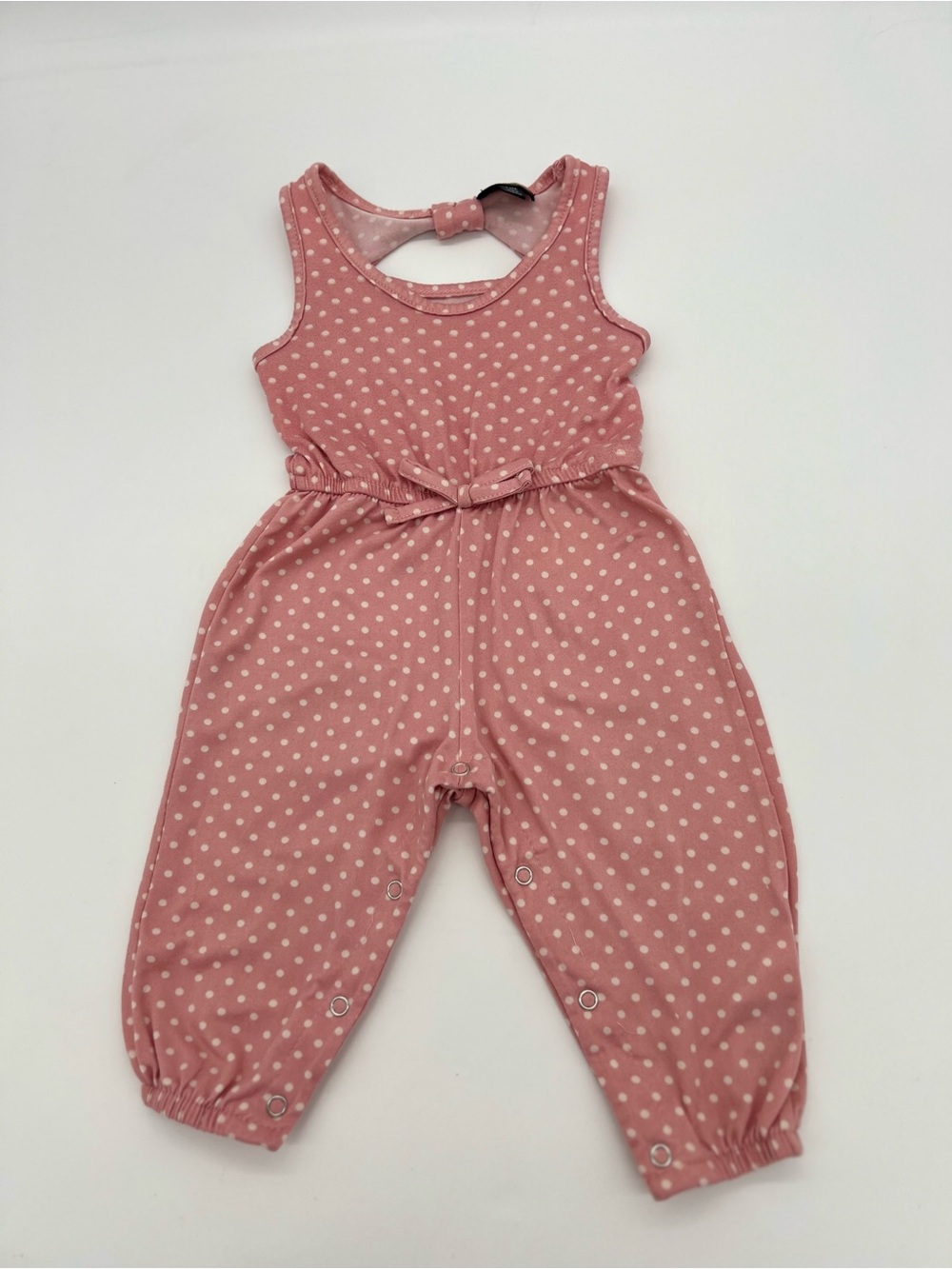 Picapino Baby Girl Pink Polka Dot Jumpsuit Romper Sz 12 Months Bow